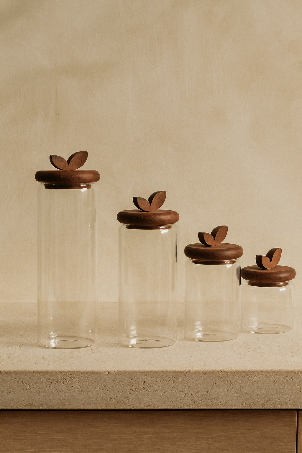 Set de 4 Botes Tapa madera de Acacia