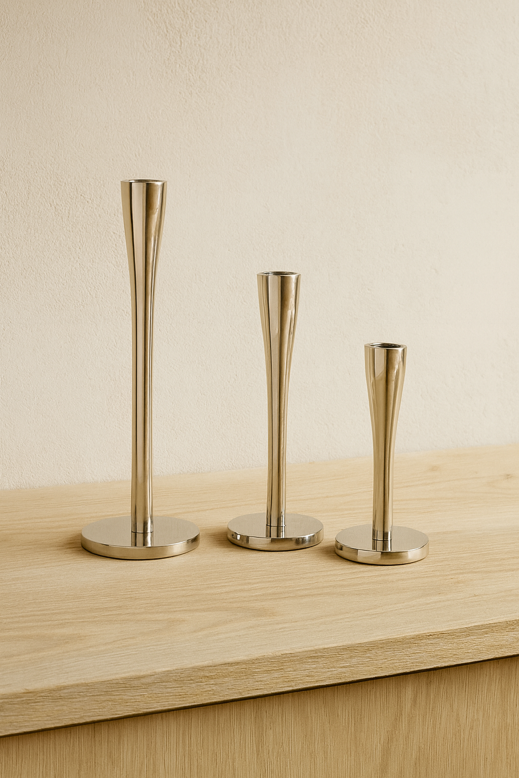 Candelabro Moderno Metal Plateado (3 unidades)