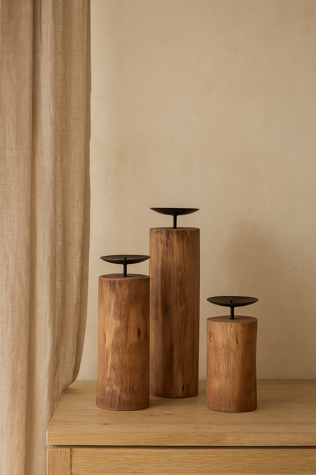 Set de Portavelas Vintage Madera de Teca (3 Uds.)