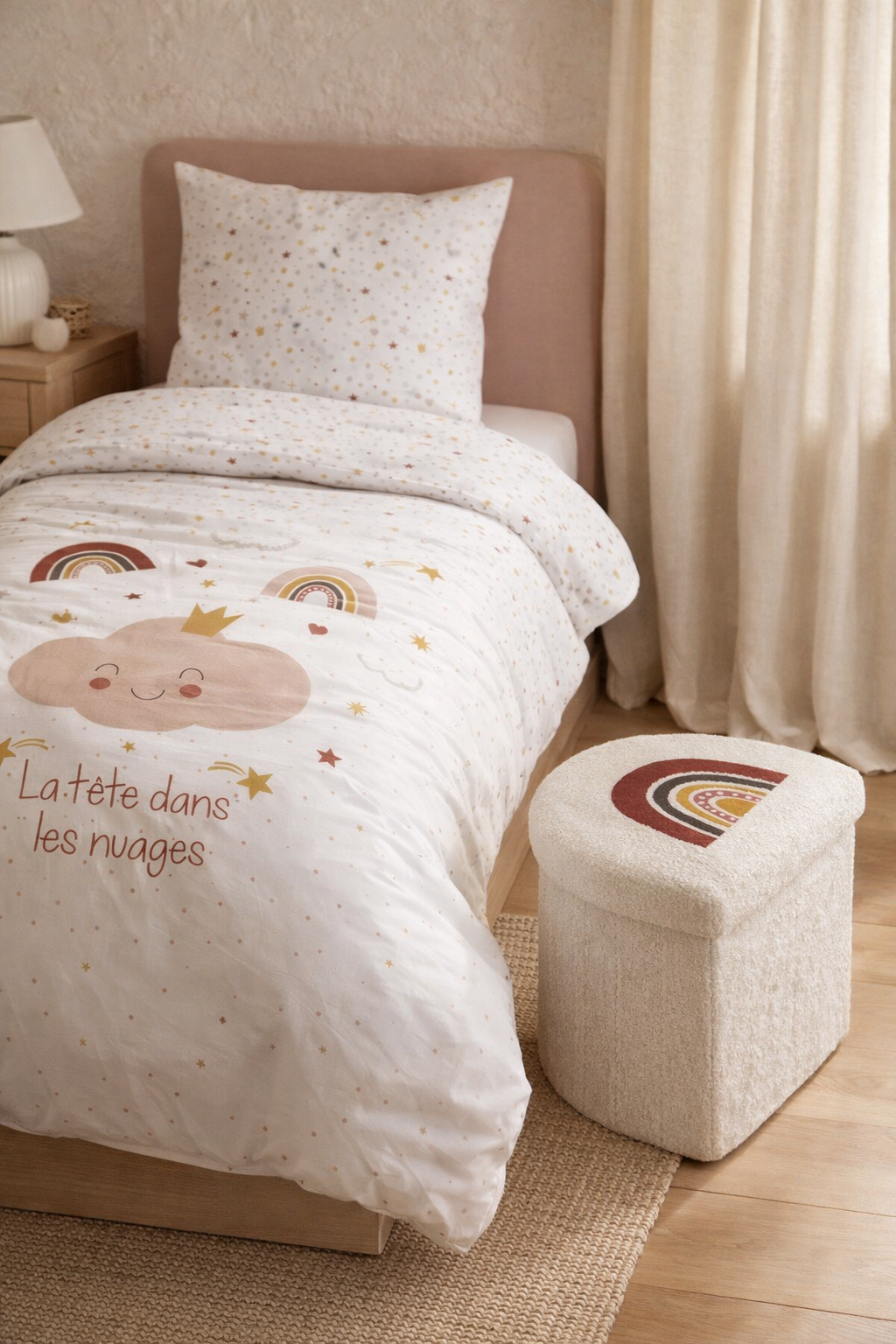 Juego de Sábanas Infantiles Rainbow con Puff