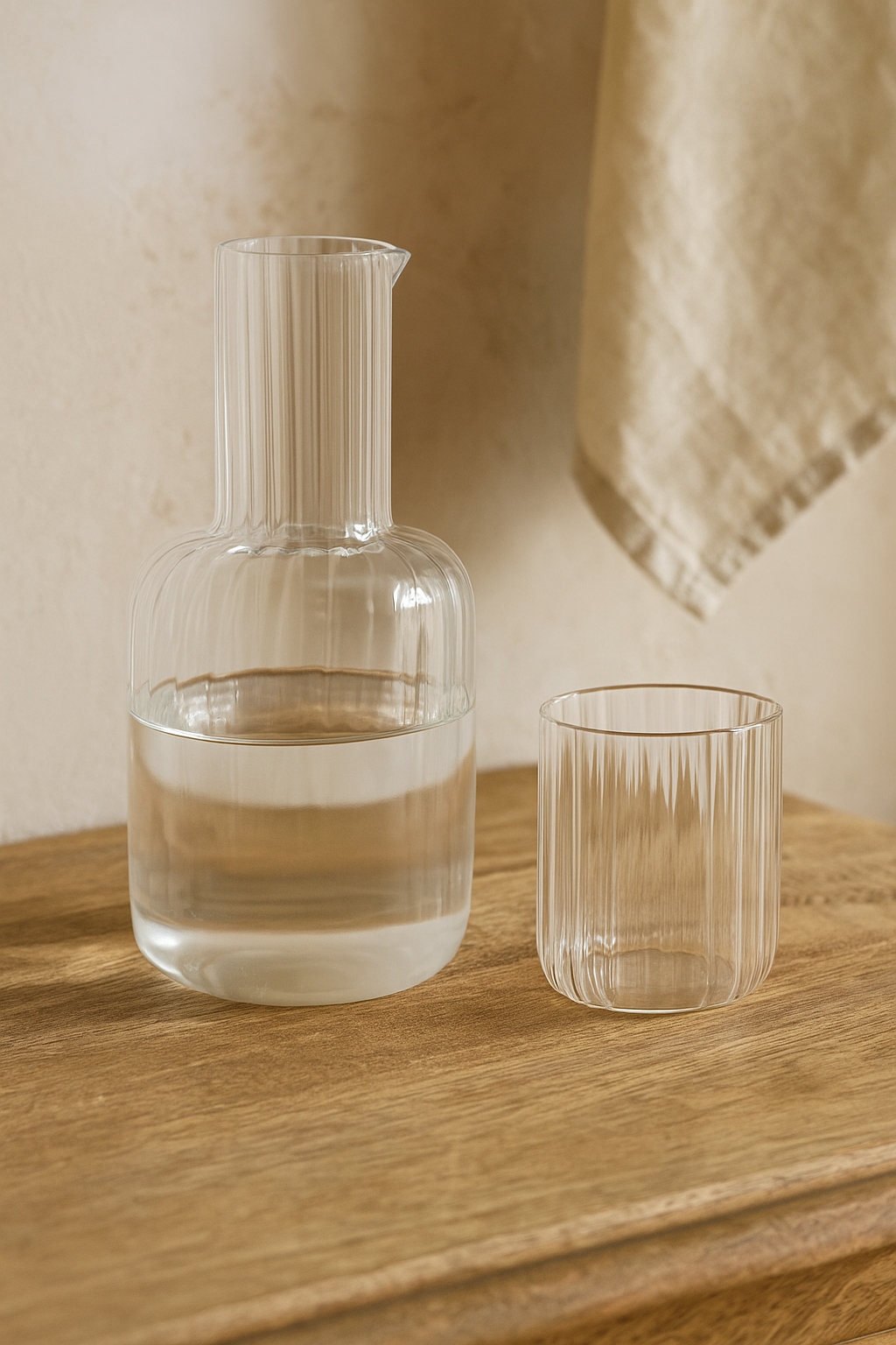 Jarra con vaso vidrio