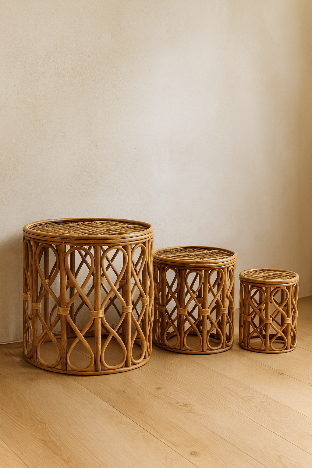 Juego de 3 mesas Mimbre Natural