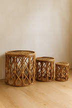 Juego de 3 mesas Mimbre Natural