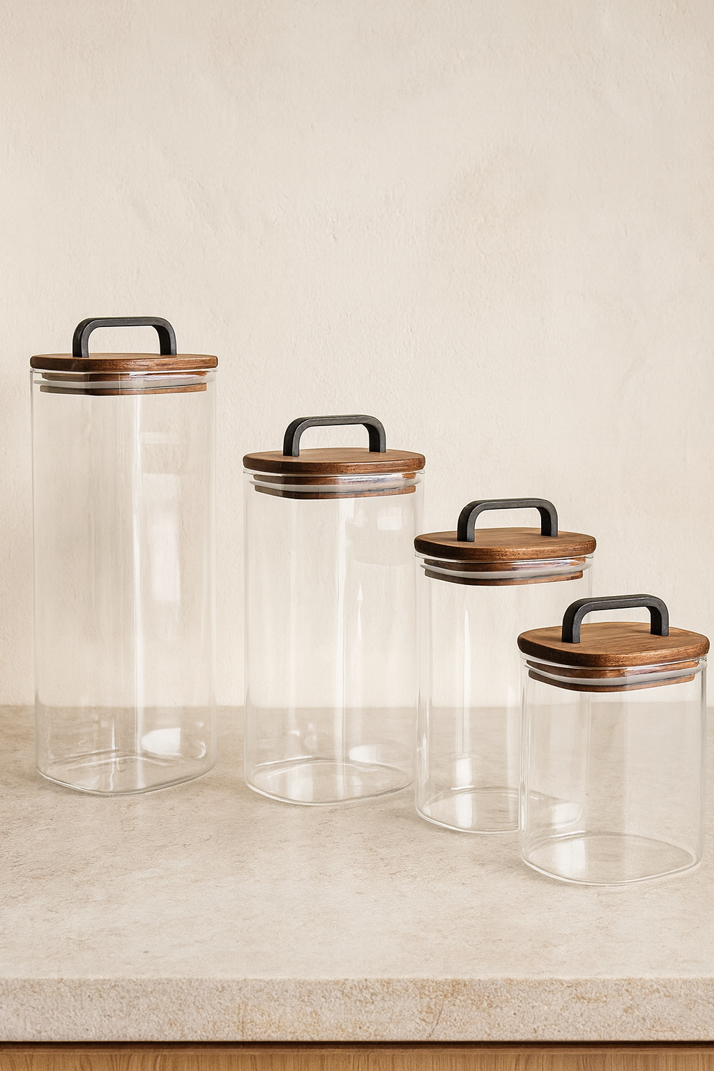 Set de 4 Botes con tapa de madera